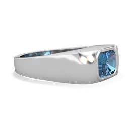 Blue Topaz Men's Emerald-Cut Bezel 14K White Gold ring R0410