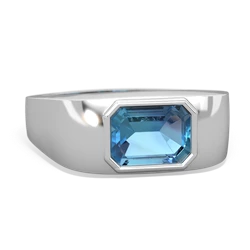 Blue Topaz Men's Emerald-Cut Bezel 14K White Gold ring R0410