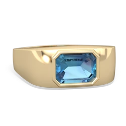 Blue Topaz Men's Emerald-Cut Bezel 14K Yellow Gold ring R0410