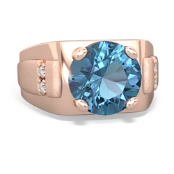 Blue Topaz Men's 9Mm Round 14K Rose Gold ring R1822