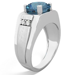 Blue Topaz Men's 9Mm Round 14K White Gold ring R1822