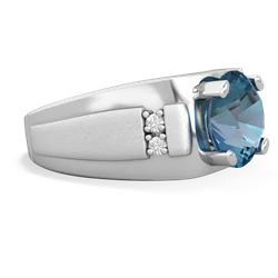 Blue Topaz Men's 9Mm Round 14K White Gold ring R1822