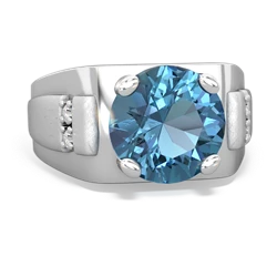 Blue Topaz Men's 9Mm Round 14K White Gold ring R1822