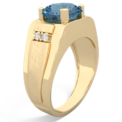 Blue Topaz Men's 9Mm Round 14K Yellow Gold ring R1822