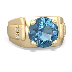 Blue Topaz Men's 9Mm Round 14K Yellow Gold ring R1822