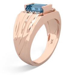 Blue Topaz Men's 9X7mm Emerald-Cut 14K Rose Gold ring R1835