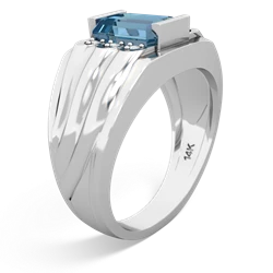 Blue Topaz Men's 9X7mm Emerald-Cut 14K White Gold ring R1835