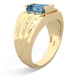 Blue Topaz Men's 9X7mm Emerald-Cut 14K Yellow Gold ring R1835