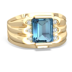 Blue Topaz Men's 9X7mm Emerald-Cut 14K Yellow Gold ring R1835