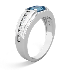 Blue Topaz Men's Diamond Channel 14K White Gold ring R0500