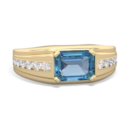 Blue Topaz Men's Diamond Channel 14K Yellow Gold ring R0500