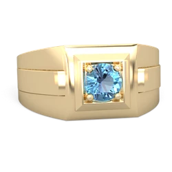 Blue Topaz Men's Squared Circle 14K Yellow Gold ring R0480