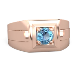 Blue Topaz Men's Squared Circle 14K Rose Gold ring R0480