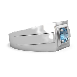 Blue Topaz Men's Squared Circle 14K White Gold ring R0480