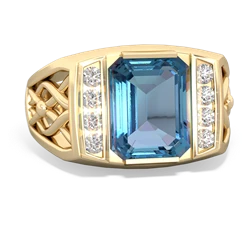 Blue Topaz Men's Vine 14K Yellow Gold ring R0490