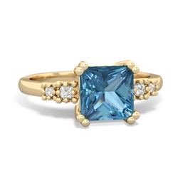 Blue Topaz Art Deco Princess 14K Yellow Gold ring R2014