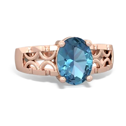 Blue Topaz Art Deco Filigree 14K Rose Gold ring R2322