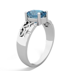 Blue Topaz Art Deco Filigree 14K White Gold ring R2322