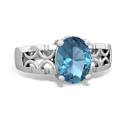 Blue Topaz Art Deco Filigree 14K White Gold ring R2322