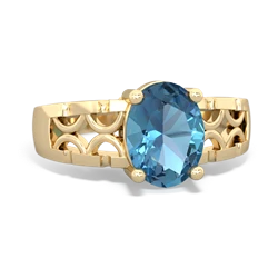 Blue Topaz Art Deco Filigree 14K Yellow Gold ring R2322