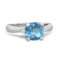 Blue Topaz Cushion Rope 14K White Gold ring R2484