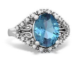 Blue Topaz Antique Style Cocktail 14K White Gold ring R2564