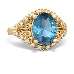 Blue Topaz Antique Style Cocktail 14K Yellow Gold ring R2564