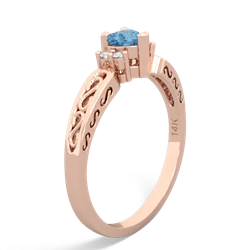 Blue Topaz Filligree Scroll Heart 14K Rose Gold ring R2429