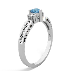 Blue Topaz Filligree Scroll Heart 14K White Gold ring R2429