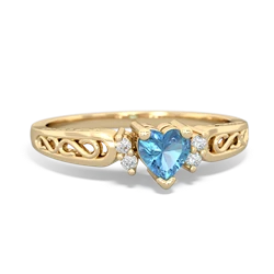 Blue Topaz Filligree Scroll Heart 14K Yellow Gold ring R2429