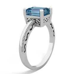 Blue Topaz Milgrain Scroll 14K White Gold ring R2338