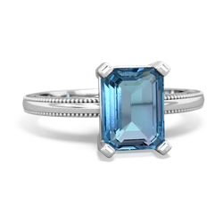 Blue Topaz Milgrain Scroll 14K White Gold ring R2338