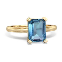 Blue Topaz Milgrain Scroll 14K Yellow Gold ring R2338