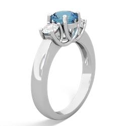 Blue Topaz Diamond Three Stone Round Trellis 14K White Gold ring R4018