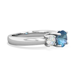 Blue Topaz Diamond Three Stone Round Trellis 14K White Gold ring R4018