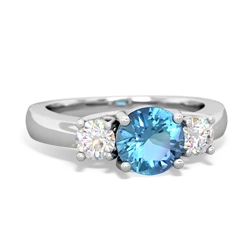 Blue Topaz Diamond Three Stone Round Trellis 14K White Gold ring R4018