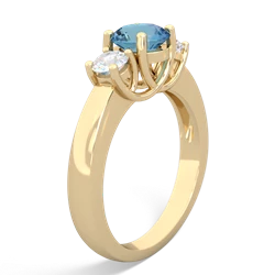 Blue Topaz Diamond Three Stone Round Trellis 14K Yellow Gold ring R4018