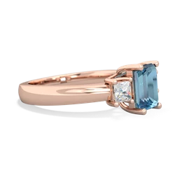 Blue Topaz Diamond Three Stone Emerald-Cut Trellis 14K Rose Gold ring R4021