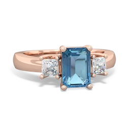 Blue Topaz Diamond Three Stone Emerald-Cut Trellis 14K Rose Gold ring R4021