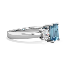 Blue Topaz Diamond Three Stone Emerald-Cut Trellis 14K White Gold ring R4021