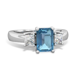 Blue Topaz Diamond Three Stone Emerald-Cut Trellis 14K White Gold ring R4021