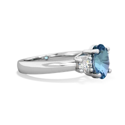 Blue Topaz Diamond Three Stone Oval Trellis 14K White Gold ring R4024