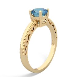 Blue Topaz Milgrain Filigree 14K Yellow Gold ring R5090