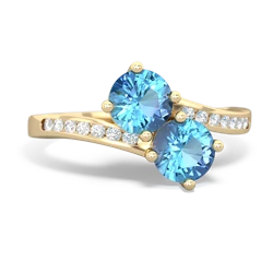 Blue Topaz Channel Set Two Stone 14K Yellow Gold ring R5303