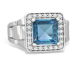 Blue Topaz Men's Watch 14K White Gold ring R0510