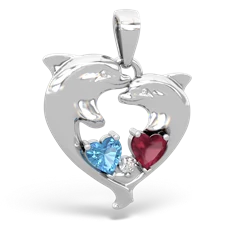 Blue Topaz Dolphin Heart 14K White Gold pendant P5820