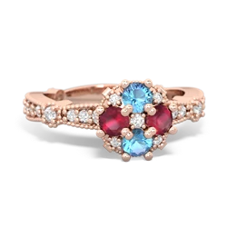 Blue Topaz Sparkling Tiara Cluster 14K Rose Gold ring R26293RD