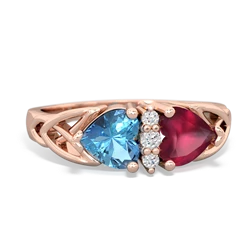 Blue Topaz Celtic Knot Double Heart 14K Rose Gold ring R5040