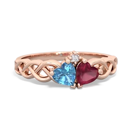 Blue Topaz Heart To Heart Braid 14K Rose Gold ring R5870