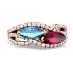 Blue Topaz Diamond Rivers 14K Rose Gold ring R3070